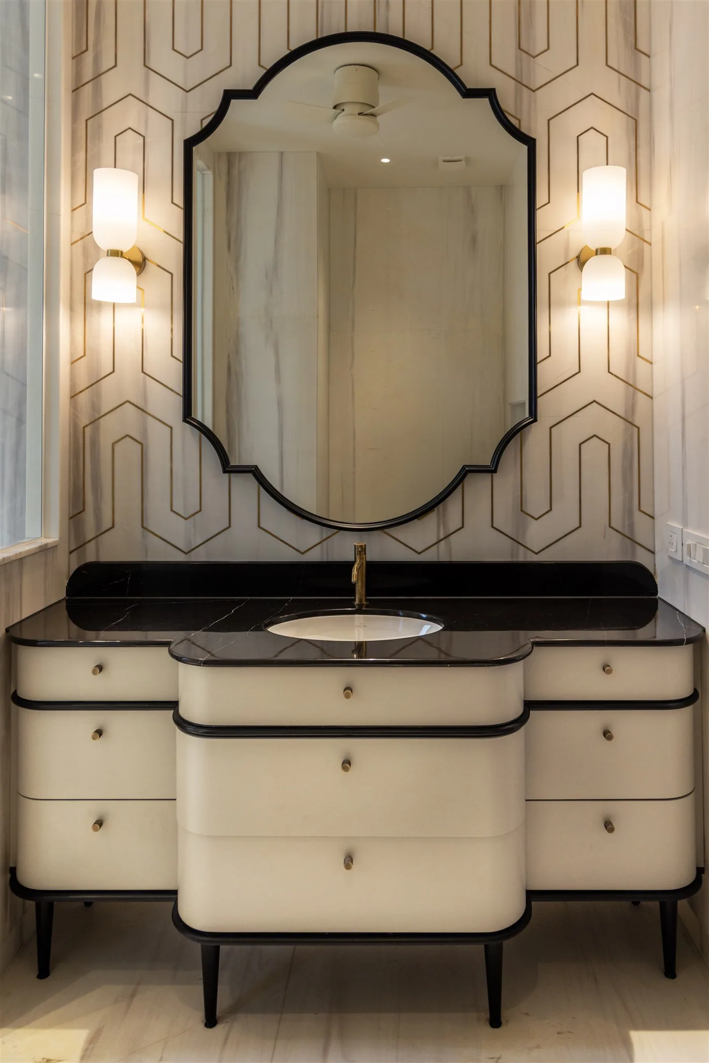 Art-deco vanity in cream and black — E-10/8 Vasant Vihar